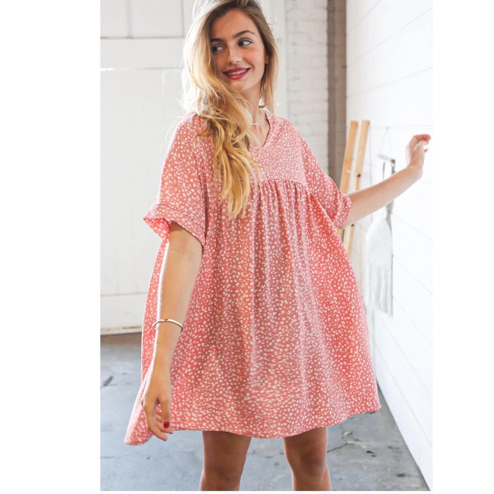 WOMENS BOUTIQUE DOTTED ANIMAL PRINT DOLMAN WOVEN POCKETED DRESS - Picture 4 of 6